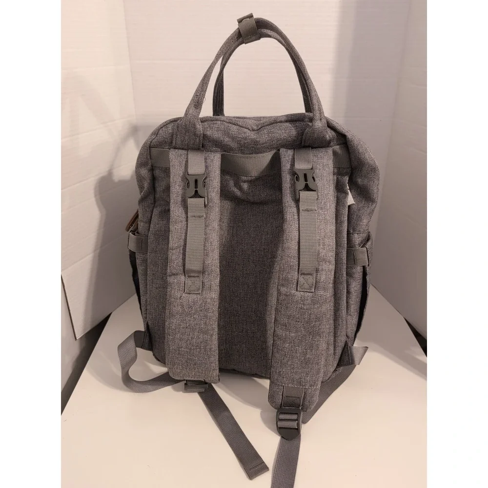 DIKALSLON Gray w/Brown Trim Backpack/Baby Bag Large Pockets Galore‎
